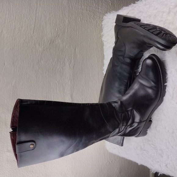 Pie Libre Italian Black Leather Almond Toe Side Zipper Low Heel Casual Tall Boot - Picture 13 of 13